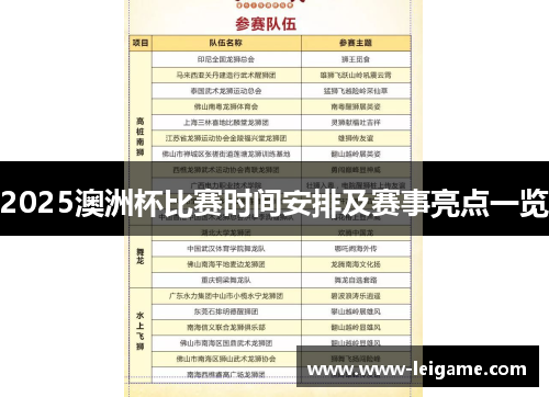 2025澳洲杯比赛时间安排及赛事亮点一览 2025澳洲杯比赛时间安排及赛事亮点一览
